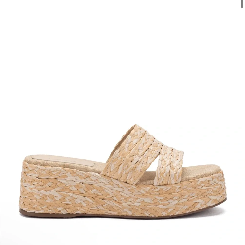 Larroudé Women's Ash Braided natural  Raffia Flatform Sandals size 6.5 like new